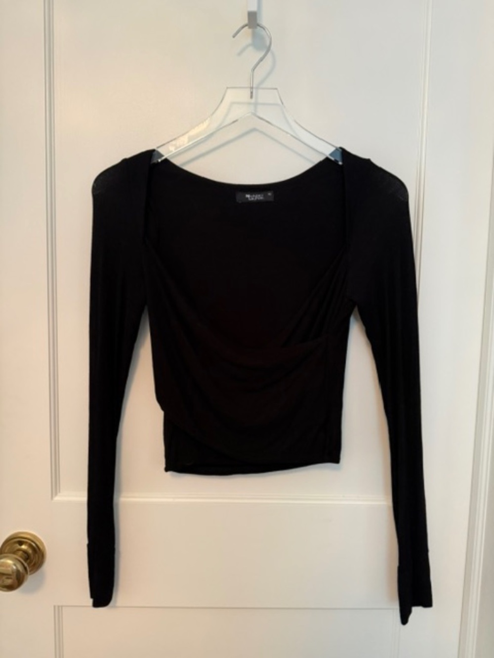 MICHAEL LAUREN Black Long Sleeve Drape Wrap Crop Top Blouse XS EUC